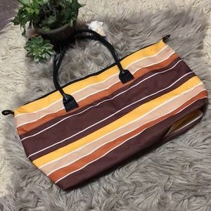 Striped Nylon Tote-20x12x5-EUC